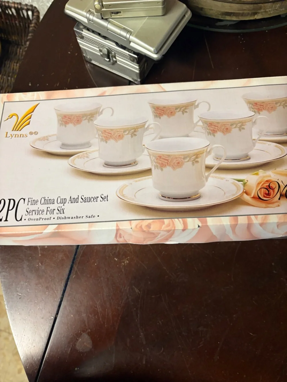 Fine China Pink Rose Cup and Saucer Set - 6pc